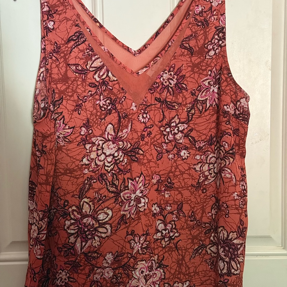 Maurices Floral Tank Top - Orange, Black Floral Print-V-Neck size L
